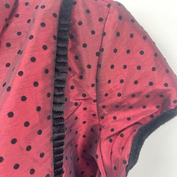 Signature by Larry Levine Womens Blouse Top Button Up Polka Dots Red Size XL sli - Picture 7 of 12